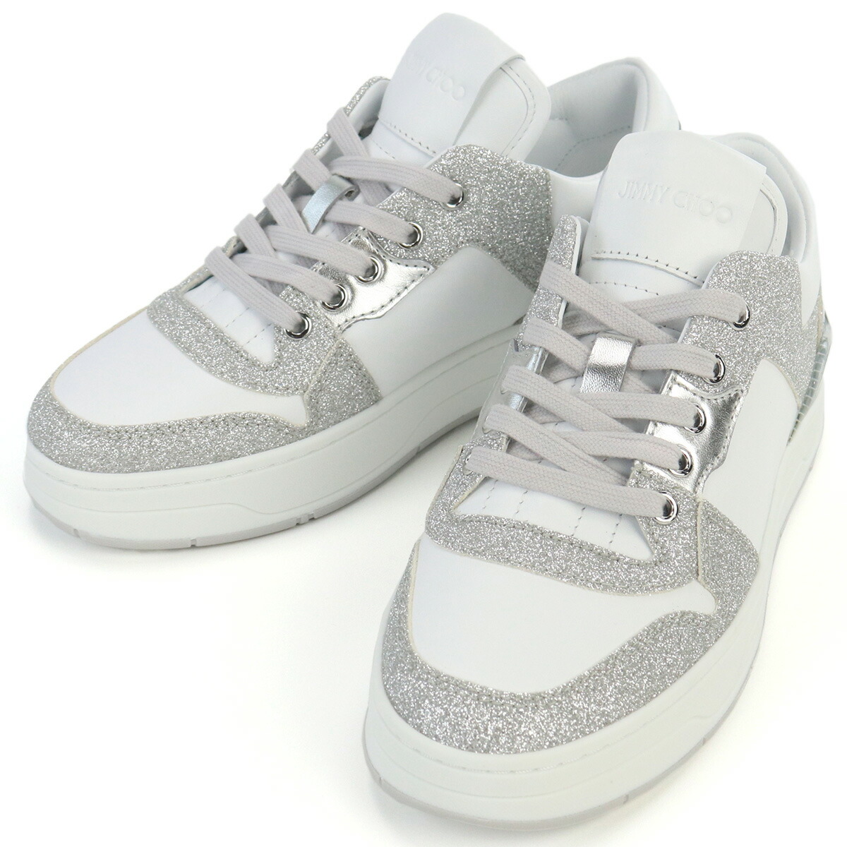 【新品未使用正規品】ジミーチュウ JIMMY CHOO レディース スニーカー ブランドシューズ FLORENT-F QYA 232 X SILVER-WHITE ホワイト 22cm/24cm/25cm