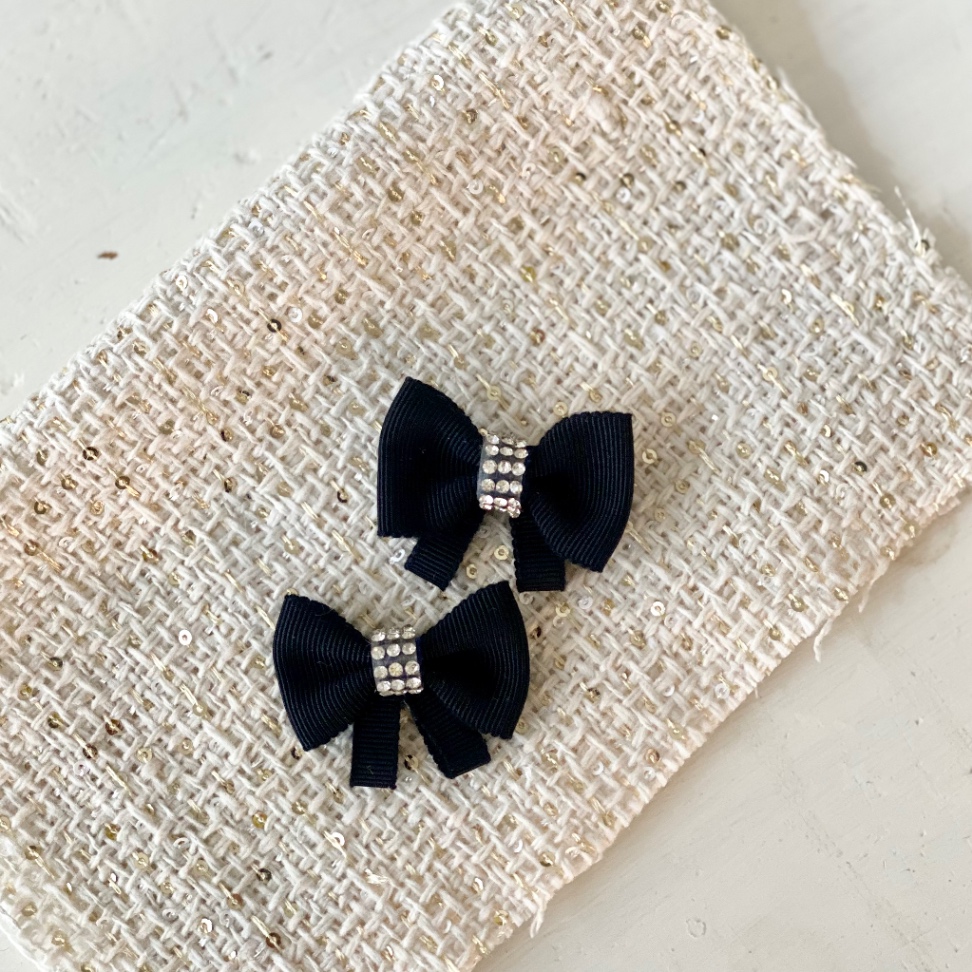 靴モチーフ用飾りリボン(Mサイズ用)黒ビジュー